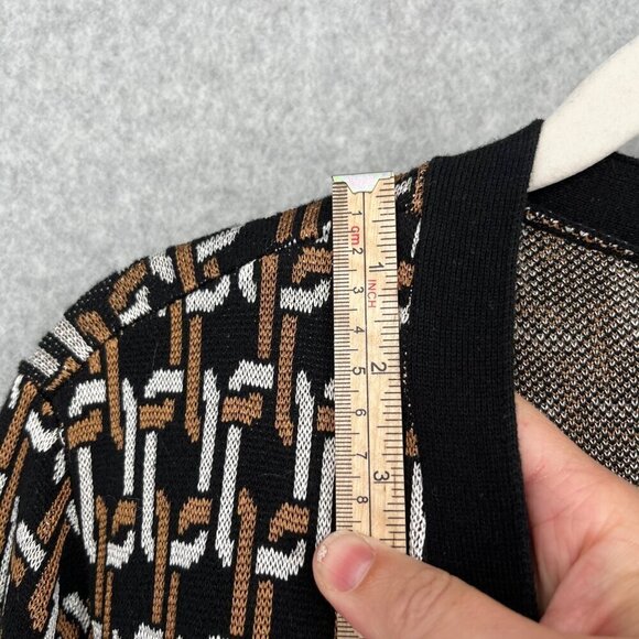 Chicos Chain Print Jacquard Long Cardigan Size L Black Brown Pockets Equestrian - Picture 8 of 11